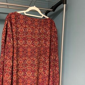 Max Studio Red Boho Print Long Sleeve Blouse - Size L